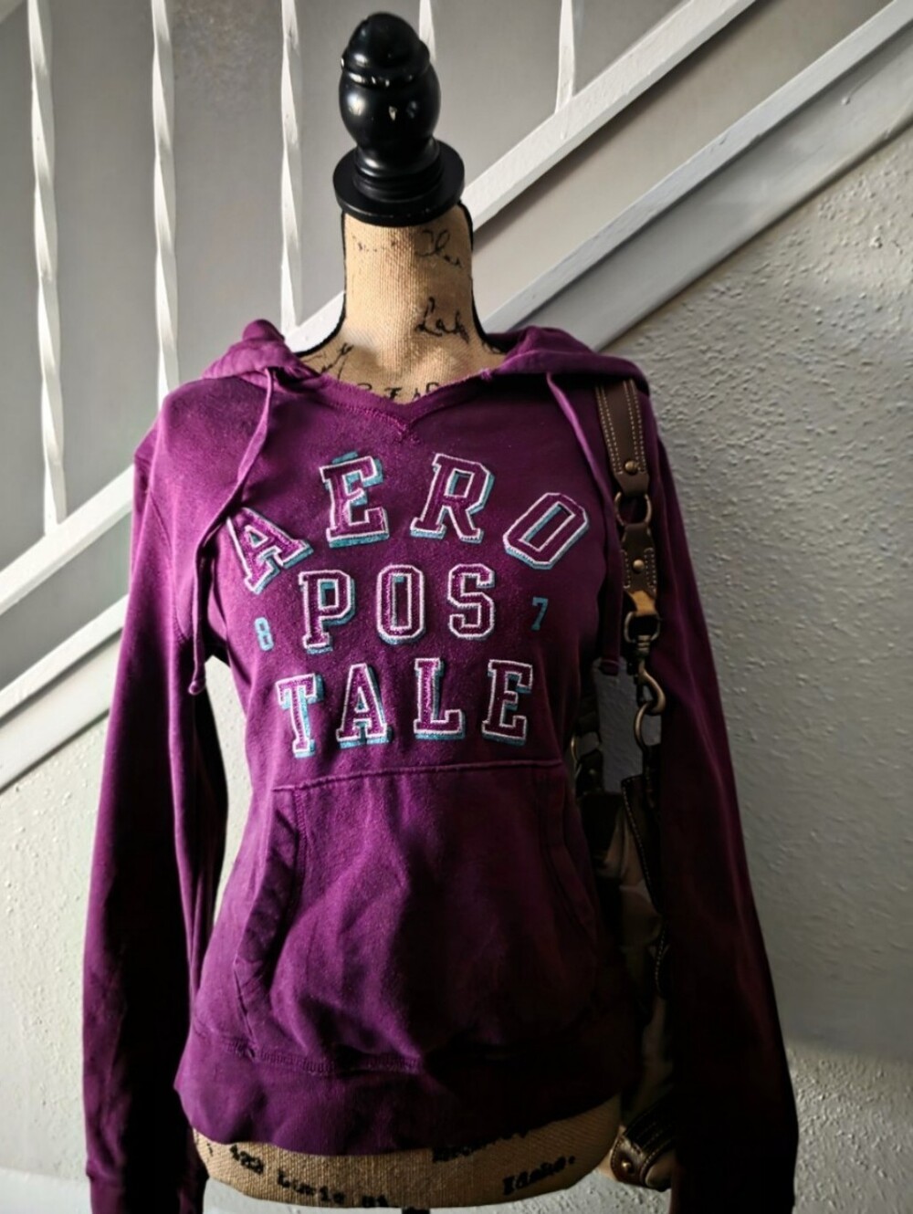 2000s Aeropostale purple hoodie with pink and blue accents